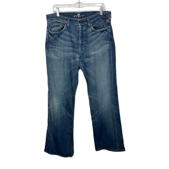 Mens 7 For All Mankind Blue Medium Wash Straight Leg Stretch Denim Jeans Size 34